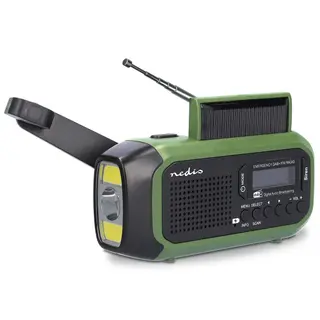 Produktfoto för Nedis Nödradio DAB+ / FM | Batteridriven / Handvev / solpanel / USB ström | Väckarklocka | Grön / Sv