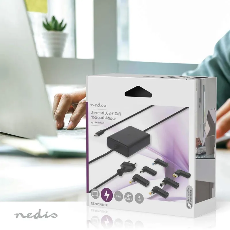 Bild 2 för Nedis Notebook Adapter för Dator / Smartphone / Surfplatta, 7x strömadaptrar, GaN, 65 W