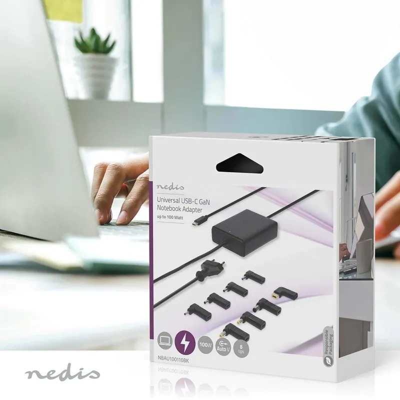 Bild 2 för Nedis Notebook Adapter för Dator / Smartphone / Surfplatta, 9x strömadapter, GaN, 100 W
