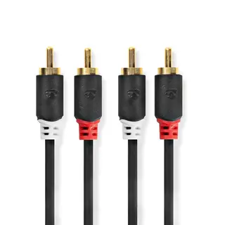 Produktfoto för Nedis Stereoljudkabel | 2x RCA Hane | 2x RCA Hane | Guldplaterad | 10.0 m | Rund | Antracit | Låda