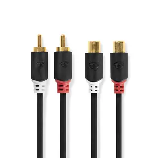 Produktfoto för Nedis Stereoljudkabel | 2x RCA Hane | 2x RCA Hona | Guldplaterad | 2.00 m | Rund | Antracit | Låda