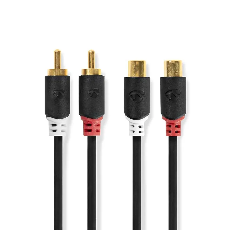 Bild 1 för Nedis Stereoljudkabel | 2x RCA Hane | 2x RCA Hona | Guldplaterad | 2.00 m | Rund | Antracit | Låda