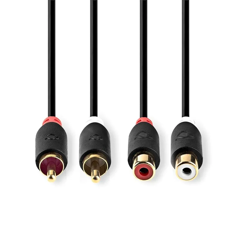 Bild 2 för Nedis Stereoljudkabel | 2x RCA Hane | 2x RCA Hona | Guldplaterad | 2.00 m | Rund | Antracit | Låda
