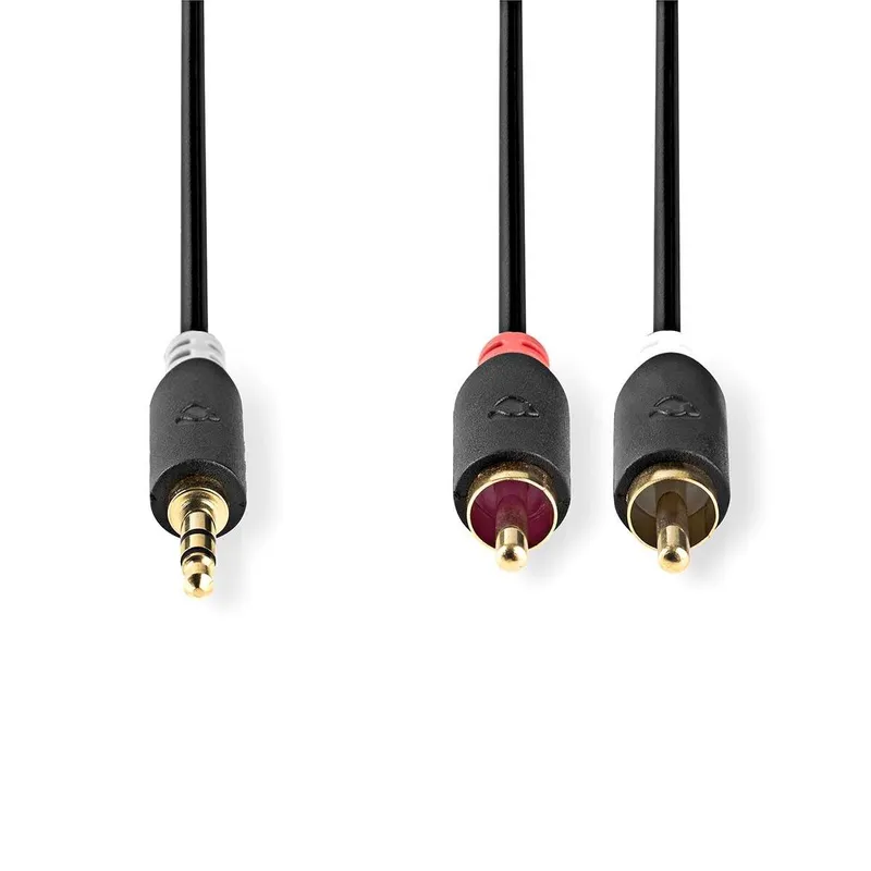 Bild 2 för Nedis Stereoljudkabel | 3.5 mm Hane | 2x RCA Hane | Guldplaterad | 1.00 m | Rund | Antracit | Låda
