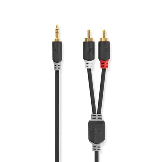 Produktfoto för Nedis Stereoljudkabel | 3.5 mm Hane | 2x RCA Hane | Guldplaterad | 10.0 m | Rund | Antracit | Låda