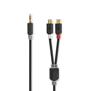Produktfoto för Nedis Stereoljudkabel | 3.5 mm Hane | 2x RCA Hona | Guldplaterad | 0.20 m | Rund | Antracit | Låda