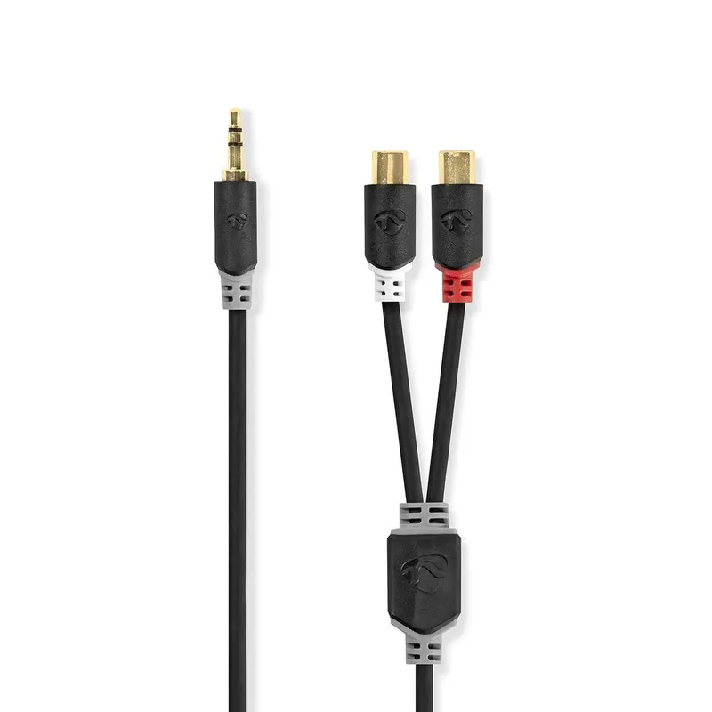 Bild 1 för Nedis Stereoljudkabel | 3.5 mm Hane | 2x RCA Hona | Guldplaterad | 0.20 m | Rund | Antracit | Låda
