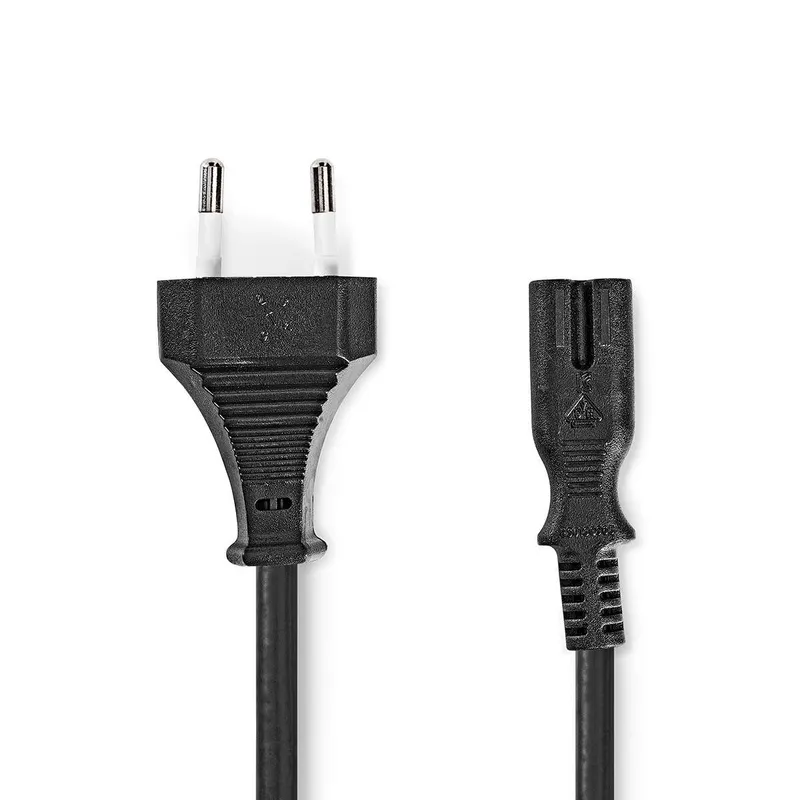 Bild 1 för Nedis Strömkabel | Euro Man | IEC-320-C7 | Rak | Rak | Nickelplaterad | 2.00 m | Lindad | PVC | Svart | Label