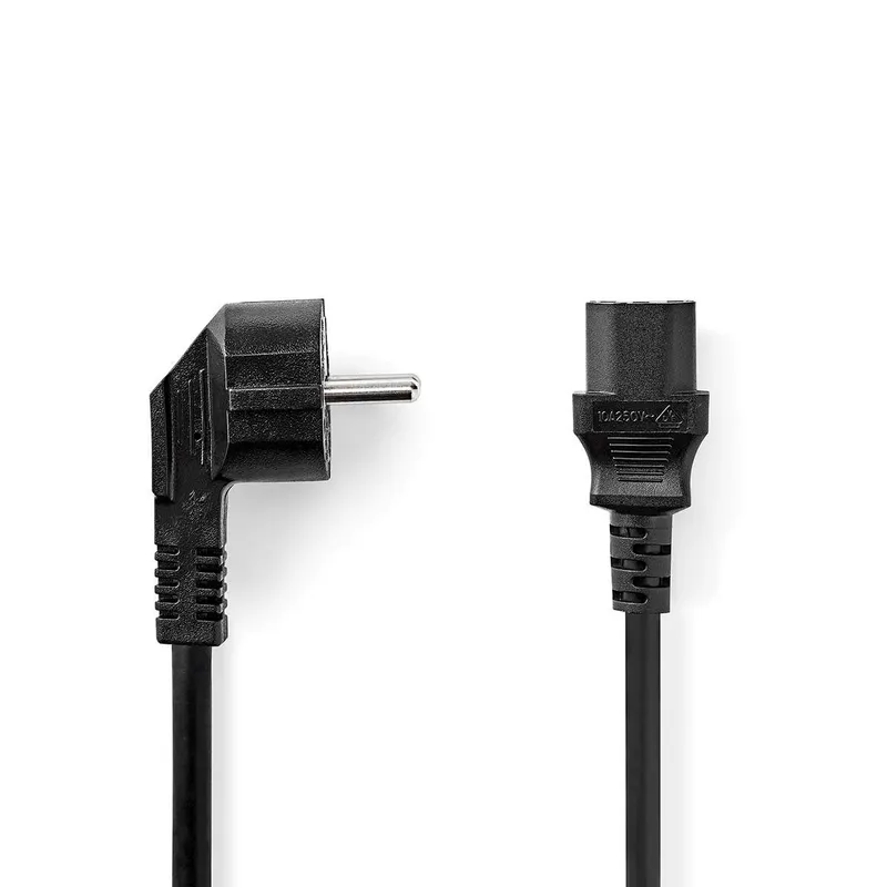 Bild 1 för Nedis Strömkabel | Strömkontakt Hane | IEC-320-C13 | Vinklat | Rak | Nickelplaterad | 2.00 m | Rund | PVC | Svart | Label