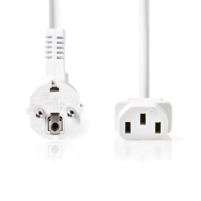 Bild 2 för Nedis Strömkabel | Strömkontakt Hane | IEC-320-C13 | Vinklat | Rak | Nickelplaterad | 2.00 m | Rund | PVC | Vit | Label