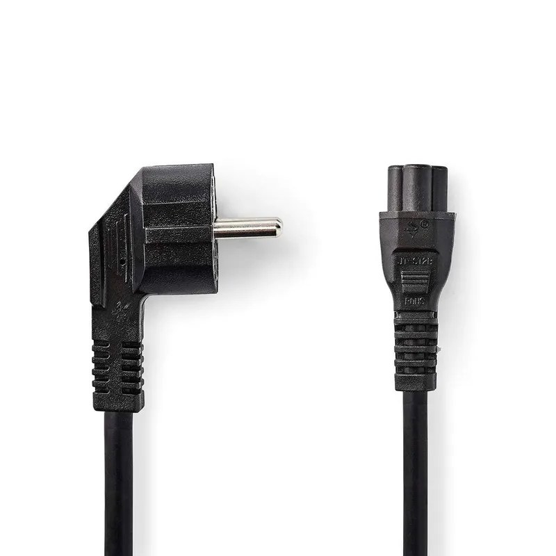 Bild 1 för Nedis Strömkabel | Strömkontakt Hane | IEC-320-C5 | Vinklat | Rak | Nickelplaterad | 2.00 m | Rund | PVC | Svart | Label