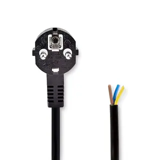 Produktfoto för Nedis Strömkabel | Strömkontakt Hane | Open | Vinklat | Rak | Nickelplaterad | 3.00 m | Rund | PVC | Svart | Label