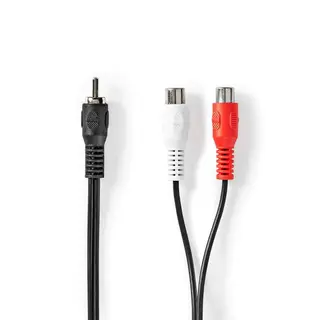 Produktfoto för Nedis subwoofer Kabel | RCA Hane | 2x RCA Hona | Nickelplaterad | 0.20 m | Rund | 5.0 x 2.5 mm | Svart | Låda