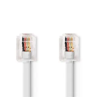 Produktfoto för Nedis Telekomkabel | RJ11 Hane | RJ11 Hane | 10.0 m | Kabelns utformning: Platt | Guldplaterad | Kabeltyp: RJ11 | Vit | Låda