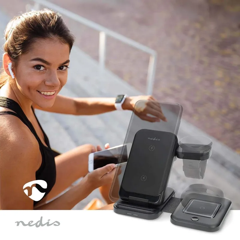 Bild 2 för Nedis Trådlös laddningsstation, 3-i-1, 15 W, för Smartphone, Smartklocka och TWS in-ear hörlurar