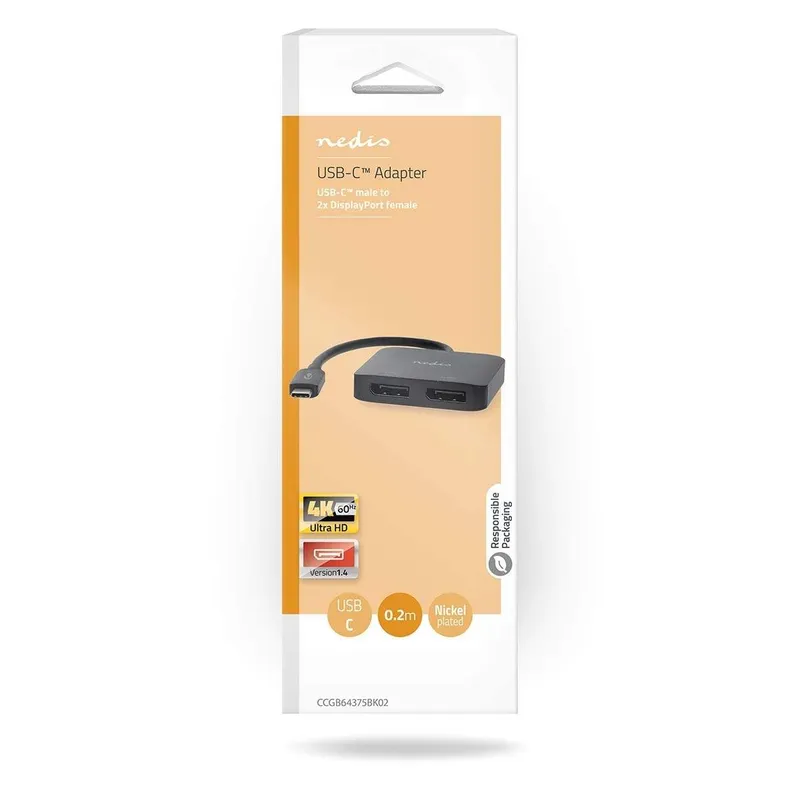 Bild 2 för Nedis USB-C till 2x Displayport hona adapter, 4K@60Hz, 0.20 m