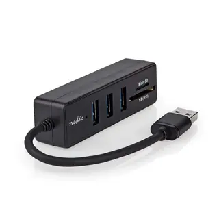 Produktfoto för Nedis USB Hub, 3x USB-A / 1x SD / 1x MicroSD, 5Gbps - Svart