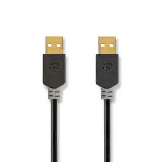 Produktfoto för Nedis USB-kabel | USB 2.0 | USB-A Hane | USB-A Hane | 480 Mbps | Guldplaterad | 2.00 m | Rund | PVC | Antracit | Låda