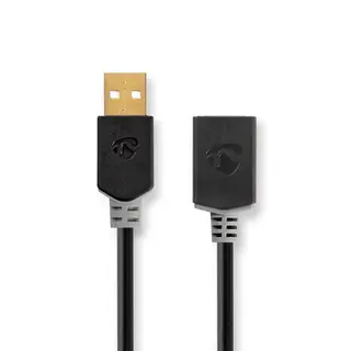 Produktfoto för Nedis USB-kabel | USB 2.0 | USB-A Hane | USB-A Hona | 480 Mbps | Guldplaterad | 2.00 m | Rund | PVC | Antracit | Låda