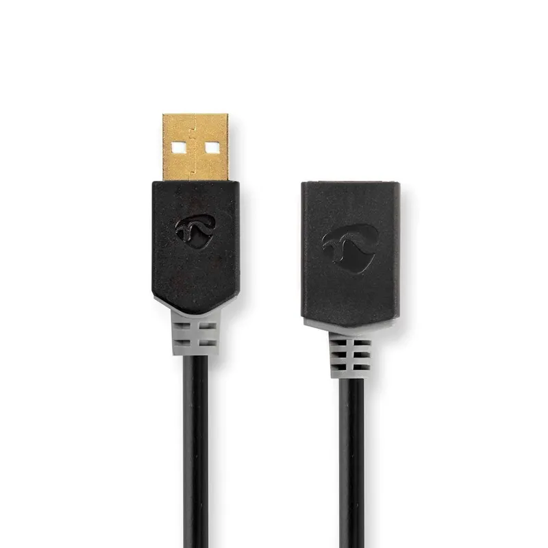 Bild 1 för Nedis USB-kabel | USB 2.0 | USB-A Hane | USB-A Hona | 480 Mbps | Guldplaterad | 2.00 m | Rund | PVC | Antracit | Låda