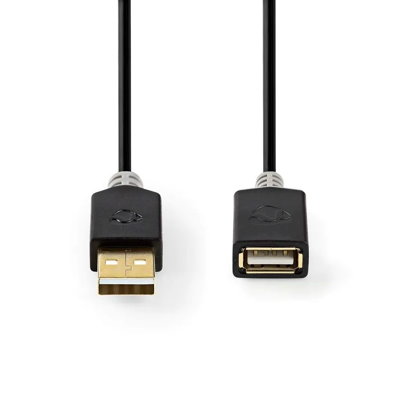Bild 2 för Nedis USB-kabel | USB 2.0 | USB-A Hane | USB-A Hona | 480 Mbps | Guldplaterad | 2.00 m | Rund | PVC | Antracit | Låda