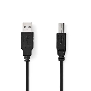 Produktfoto för Nedis USB-kabel | USB 2.0 | USB-A Hane | USB-B Hane | 10 W | 480 Mbps | Nickelplaterad | 3.00 m | Rund | PVC | Svart | Label