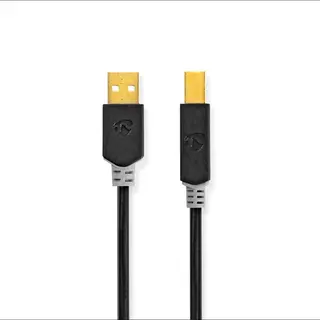 Produktfoto för Nedis USB-kabel | USB 2.0 | USB-A Hane | USB-B Hane | 480 Mbps | Guldplaterad | 1.00 m | Rund | PVC | Antracit | Låda