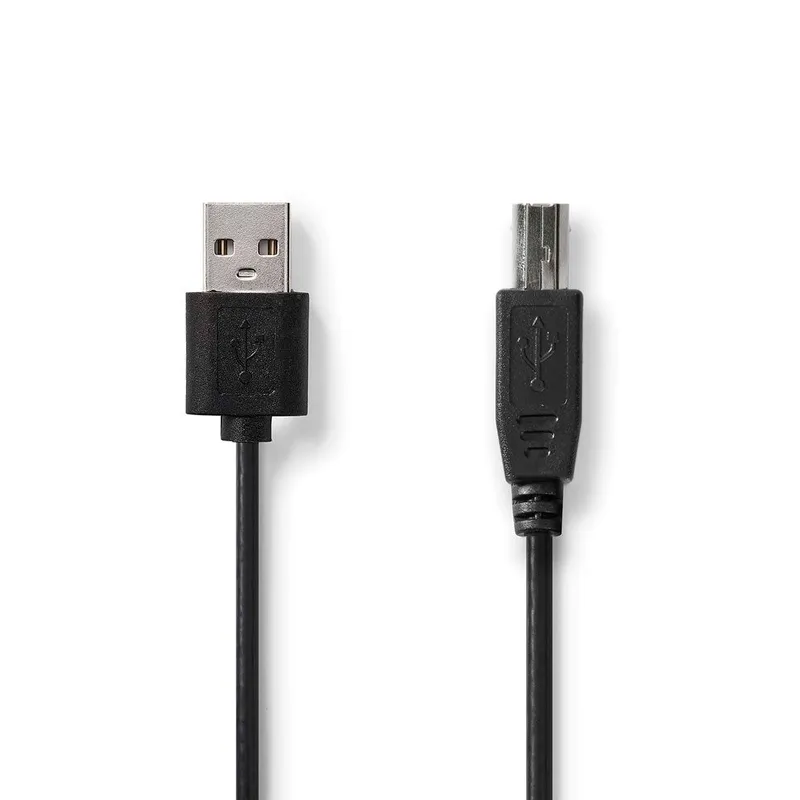 Bild 1 för Nedis USB-kabel | USB 2.0 | USB-A Hane | USB-B Hane | 480 Mbps | Nickelplaterad | 2.00 m | Rund | PVC | Svart | Label
