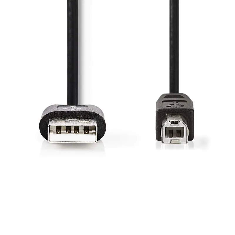 Bild 2 för Nedis USB-kabel | USB 2.0 | USB-A Hane | USB-B Hane | 480 Mbps | Nickelplaterad | 2.00 m | Rund | PVC | Svart | Label