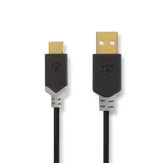 Produktfoto för Nedis USB-kabel | USB 2.0 | USB-A Hane | USB-C™ Hane | 60 W | 480 Mbps | Guldplaterad | 1.00 m | Rund | PVC | Antracit | Kartong med fönster