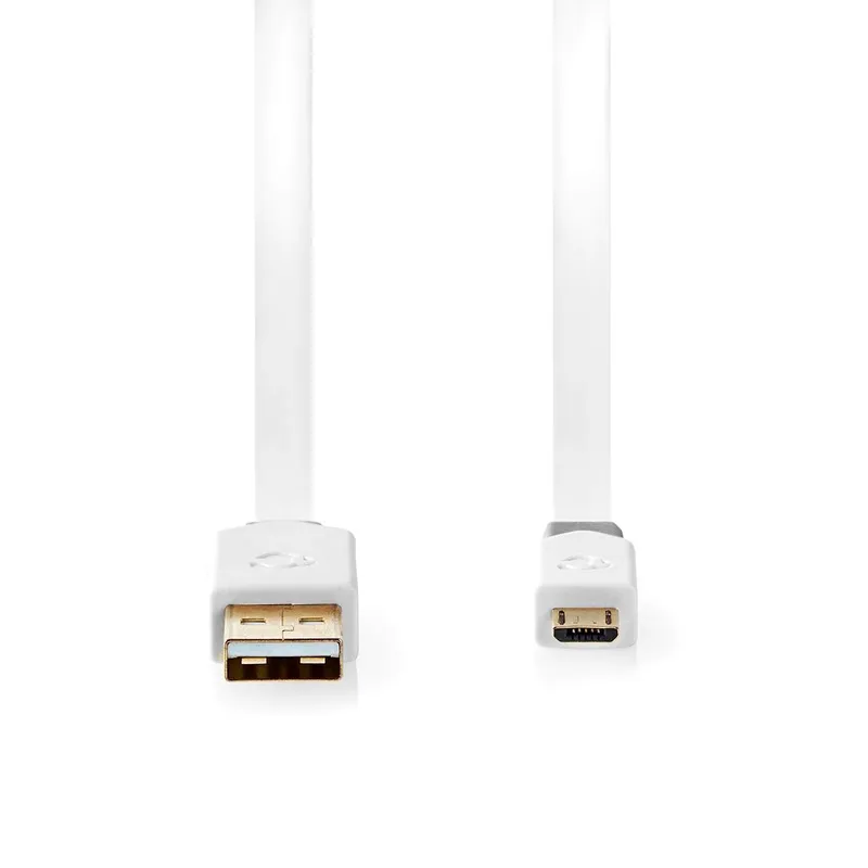Bild 2 för Nedis USB-kabel | USB 2.0 | USB-A Hane | USB Micro-B Hane | 480 Mbps | Guldplaterad | 1.00 m | Platt | PVC | Vit | Kartong med fönster