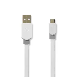 Produktfoto för Nedis USB-kabel | USB 2.0 | USB-A Hane | USB Micro-B Hane | 480 Mbps | Guldplaterad | 1.00 m | Platt | PVC | Vit | Plastpåse