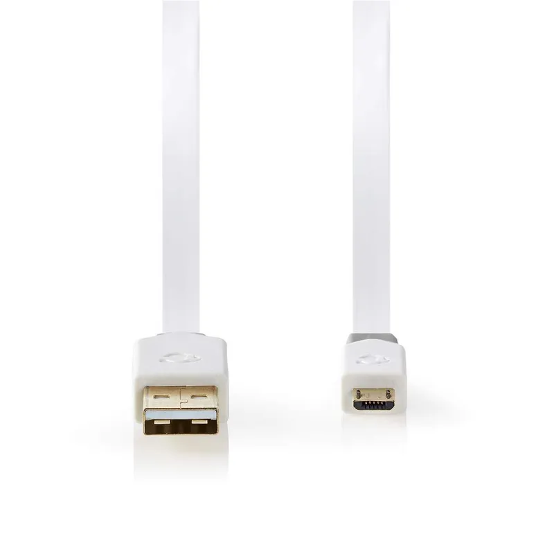 Bild 2 för Nedis USB-kabel | USB 2.0 | USB-A Hane | USB Micro-B Hane | 480 Mbps | Guldplaterad | 1.00 m | Platt | PVC | Vit | Plastpåse