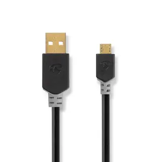 Produktfoto för Nedis USB-kabel | USB 2.0 | USB-A Hane | USB Micro-B Hane | 480 Mbps | Guldplaterad | 2.00 m | Rund | PVC | Antracit | Låda
