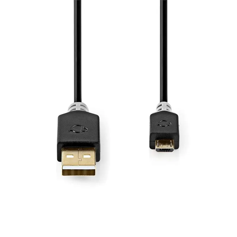 Bild 2 för Nedis USB-kabel | USB 2.0 | USB-A Hane | USB Micro-B Hane | 480 Mbps | Guldplaterad | 2.00 m | Rund | PVC | Antracit | Låda