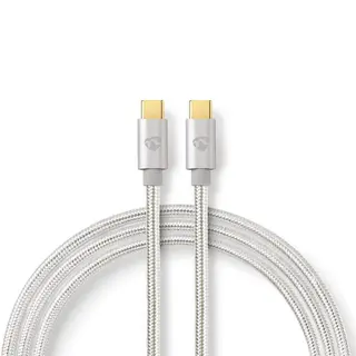 Produktfoto för Nedis USB-kabel | USB 2.0 | USB-C™ Hane | USB-C™ Hane | 100 W | 480 Mbps | Guldplaterad | 1.00 m | Rund | Flätad / Nylon | Silver | Kartong med täckt fönster