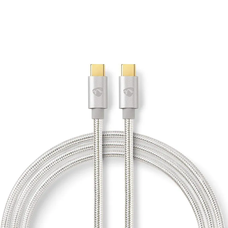 Bild 1 för Nedis USB-kabel | USB 2.0 | USB-C™ Hane | USB-C™ Hane | 100 W | 480 Mbps | Guldplaterad | 1.00 m | Rund | Flätad / Nylon | Silver | Kartong med täckt fönster