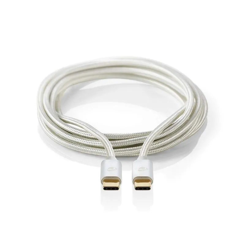 Bild 2 för Nedis USB-kabel | USB 2.0 | USB-C™ Hane | USB-C™ Hane | 100 W | 480 Mbps | Guldplaterad | 1.00 m | Rund | Flätad / Nylon | Silver | Kartong med täckt fönster