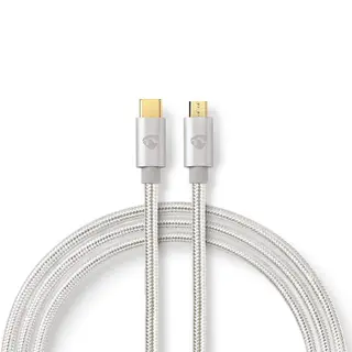 Produktfoto för Nedis USB-kabel | USB 2.0 | USB-C™ Hane | USB Micro-B Hane | 10 W | 480 Mbps | Guldplaterad | 2.00 m | Rund | Flätad / Nylon | Aluminium | Kartong med täckt fönster