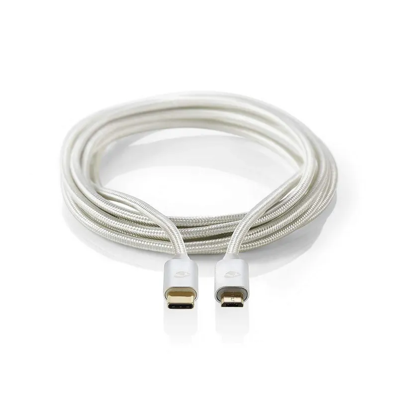 Bild 2 för Nedis USB-kabel | USB 2.0 | USB-C™ Hane | USB Micro-B Hane | 10 W | 480 Mbps | Guldplaterad | 2.00 m | Rund | Flätad / Nylon | Aluminium | Kartong med täckt fönster
