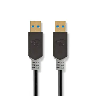 Produktfoto för Nedis USB-kabel | USB 3.2 Gen 1 | USB-A Hane | USB-A Hane | 5 Gbps | Guldplaterad | 2.00 m | Rund | PVC | Antracit | Låda