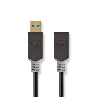 Produktfoto för Nedis USB-kabel | USB 3.2 Gen 1 | USB-A Hane | USB-A Hona | 5 Gbps | Guldplaterad | 2.00 m | Rund | PVC | Antracit | Låda