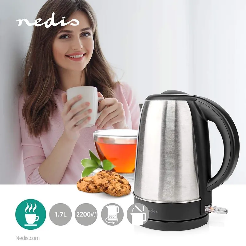 Bild 2 för Nedis Vattenkokare KAWK340EAL electric kettle - Silver - 2200 W