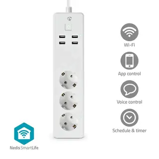 Produktfoto för Nedis WIFIP312FWT, 3 AC-utgångar, Typ F, 1,8 m, Trådlös, Vit, Vit