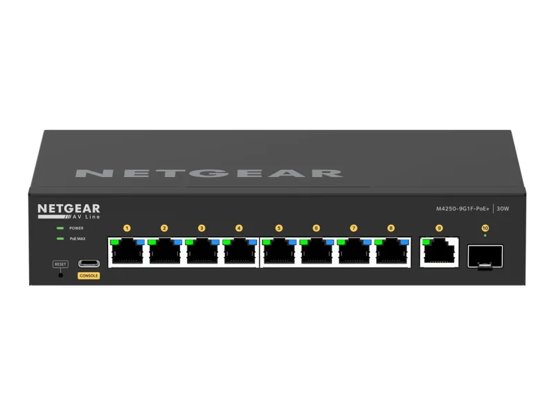 Alternativ bild 0 för Netgear AV Line M4250-9G1F-PoE+ (GSM4210PD) 8x1G PoE+ 110W 1x1G and 1xSFP Managed Switch
