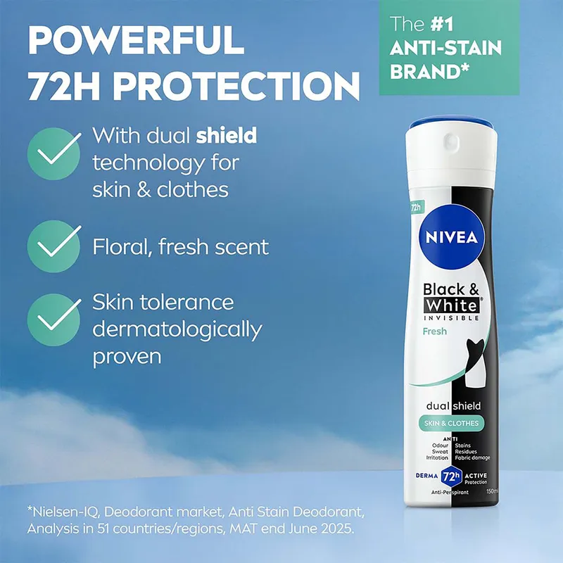 Bild 2 för NIVEA Black & White Fresh Spray 150 ml