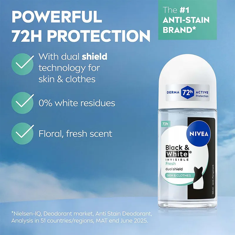 Bild 2 för NIVEA Invisible Black & White Roll-On Deodorant - 50 ml