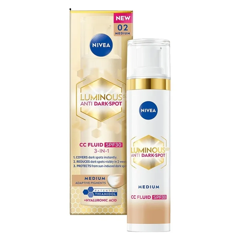 Bild 3 för NIVEA Luminous 630 Anti Dark-Spot CC Fluid 3-in-1 Medium SPF30 40 ml