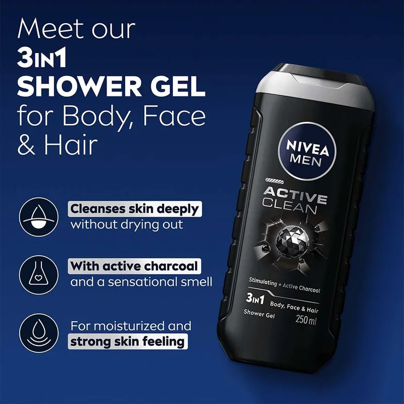 Bild 2 för NIVEA MEN Active Clean Shower Cream - 250 ml