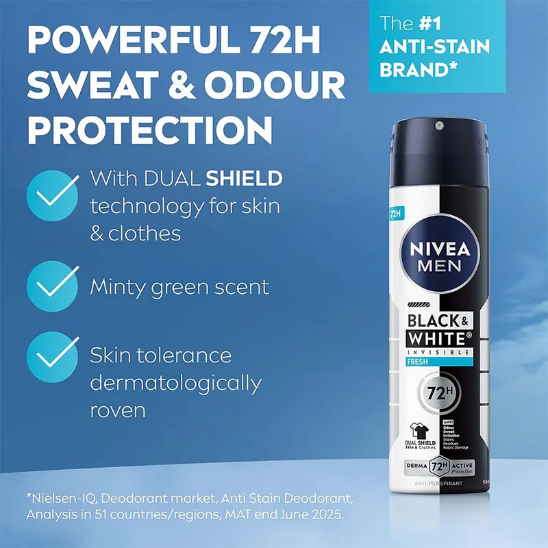 Bild 2 för NIVEA MEN Black & White Fresh Spray 150 ml
